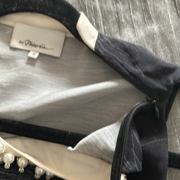 3.1 PHILLIP LIM 100% SILK ELEGANT BLACK GREY CREAM DRESS WITH NECKLINE DETAIL - Picture 10 of 15